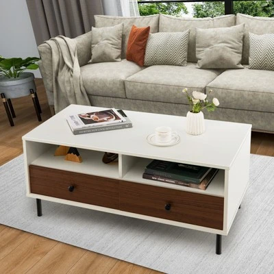 Tangkula Coffee Table Modern Rectangle W/ Storage Shelf & Drawers Living Room Furniture 3 Tangkula Coffee Table Modern Rectangle W/ Storage Shelf & Drawers Living Room Furniture - Image 3