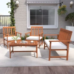 Tangkula 8-Piece Acacia Wood Patio Conversation Set Outdoor Furniture Set W/ 4 Armchairs -Tangkula GUEST 5b40f712 bfb6 47ef 9a16 d02c06c8fea7