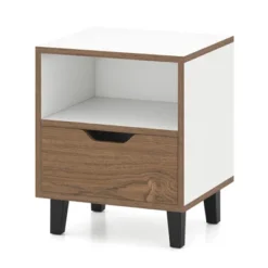 Tangkula Nightstand Mid Century Modern Bedside Table W/ Drawer Open Storage Shelf -Tangkula GUEST 5b4c0a64 074f 420b 975a fbb063979af7