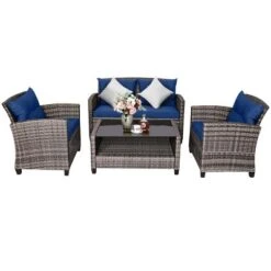 Tangkula 4PCS Rattan Furniture Set Coffee Table Cushioned Sofa Garden Lawn Patio Navy 11 Tangkula 4PCS Rattan Furniture Set Coffee Table Cushioned Sofa Garden Lawn Patio Navy -Tangkula GUEST 5b4dda49 bd39 4789 8212 2b84793fec78
