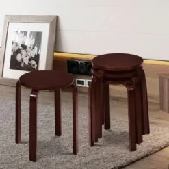 Tangkula Set Of 4 Stacking Bentwood Stool Round Dining Chair Backless Bar Stool -Tangkula GUEST 5ba55b2c edf4 40ec af2b a1d095db1411