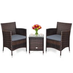 Tangkula 3-Piece Patio Wicker Rattan Furniture Set Conversation Sofa Set W/Coffee Table Grey -Tangkula GUEST 5bc1cd65 f69d 4684 bffa af0ed5b2149d