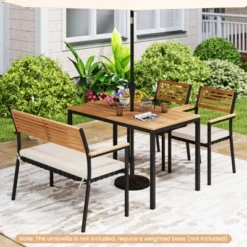 Tangkula Set Of 4 Patio Furniture Set Outdoor Dining Chair Set For 4 W/Acacia Wood & Metal Frame Umbrella Hole 1 Table 2 Armchairs 1 Bench -Tangkula GUEST 5bc8e8ba 0b57 4350 a07d 6e9f941ce156