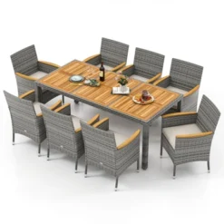 Tangkula 9 Pieces Patio PE Wicker Dining Set Outdoor Acacia Wood Table & Chairs -Tangkula GUEST 5bd1d167 03aa 4d9a a69c 3cc143bd3e6a