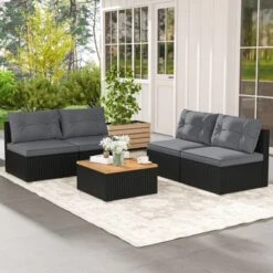 Tangkula Set Of 5 Rattan Sofa Set Outdoor Wicker Furniture Set W/Seat & Back Cushions Square Coffee Table Patio Sofa Set Gray -Tangkula GUEST 5bd509ea 8cf3 4e04 a25b c4e078f0ae65