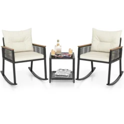 Tangkula 3 PCS Patio Rocking Bistro Set Outside Wicker Rockers W/ 2-Tier Tempered Glass Coffee Table -Tangkula GUEST 5c399577 61f5 404e a118 a7df16a79f05