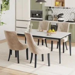 Tangkula Upholstered Dining Chairs Set Of 4 Tufted Wingback Chairs W/ Solid Wood Legs -Tangkula GUEST 5c4df5f8 cb8c 4d69 98dc 64a119e1257e 1