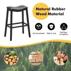 Tangkula Set Of 2 Saddle Bar Stools Bar Height Kitchen Chairs W/ Rubber Wood Legs -Tangkula GUEST 5c70cbc7 d9fc 4686 89cf 821b4225f384