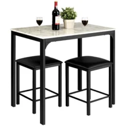 Tangkula 3 Pieces Counter Height Table Set 2 Chairs Bar Dining Room Faux Marble