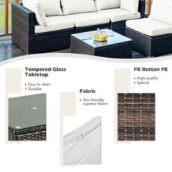 Tangkula 5PCS Rattan Patio Furniture Set Cushioned Sofa Chair Coffee Table Set Easy Assemble Red/Turquoise/White/Navy/Black -Tangkula GUEST 5c7f45e9 fdb9 419c a8f4 900ebc9a2031