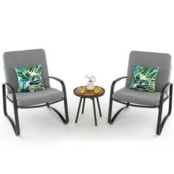 Tangkula Set Of 3 Bistro Conversation Set DPC Tabletop Metal Cushioned Chairs Patio -Tangkula GUEST 5c8dc76c 3599 4ccf a012 27eeb1cc6046