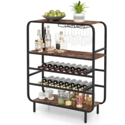 Tangkula 16 Bottle Drinks Rack W/ Glass Holders Metal Frame Storage Shelf For Kitchen -Tangkula GUEST 5cacb152 e4ba 4360 89bf 02b56fdb16ba