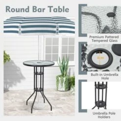 Tangkula 3PCS Bistro Set Folding Chairs Round Bar Table W/ 1.6" Umbrella Hole Yard Patio -Tangkula GUEST 5cc30bc4 8d58 421e b02d 2842ff31b02e