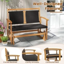 Tangkula Patio Rattan Glider Bench Swing Gliding Rocker For 2 W/ Acacia Wood Frame 13 Tangkula Patio Rattan Glider Bench Swing Gliding Rocker For 2 W/ Acacia Wood Frame -Tangkula GUEST 5cca7d93 8ad1 435c 9ccd 4195f697fe9b