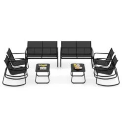 Tangkula 8 PCS Rocking Bistro Set Patio Furniture Set W/ Loveseat Rocking Chairs & Coffee Table -Tangkula GUEST 5ce04675 2aee 4b5f 9c5d c89fcde48523