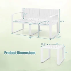 Tangkula 3 PCS Patio Furniture Set W/1 Loveseat & 2 Side Tables All-Weather Bistro Set White -Tangkula GUEST 5d197f48 8c8f 4892 a9f1 1885936ae957