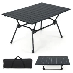 Tangkula Folding Camping Table Collapsible Aluminum Roll Up Beach Table With Carrying Bag 4-Level Adjustable Height Dark/Silver -Tangkula GUEST 5d1ce01a f9a9 4619 8dab b6b4976c923b