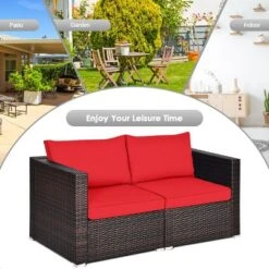 Tangkula 4PCS Rattan Corner Sofa Set Patio Outdoor Furniture Set W/ Red Cushions -Tangkula GUEST 5d3be5cb 8cfe 4efc 98c0 d4ca0e0980e8