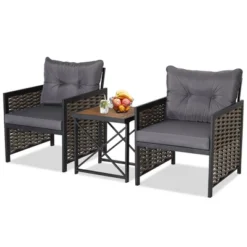 Tangkula 3PCS Rattan Furniture Set Acacia Wood Coffee Table & 2 Chairs Backyard Patio -Tangkula GUEST 5d822e43 2b30 4c09 9ca7 66bccdbcf861