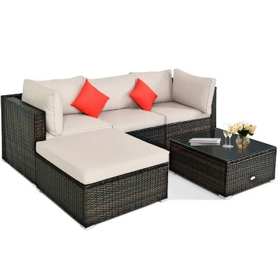 Tangkula 5-Piece Outdoor Patio Sectional Rattan Wicker Sofa Set W/ Cushion 5 Tangkula 5-Piece Outdoor Patio Sectional Rattan Wicker Sofa Set W/ Cushion - Image 5