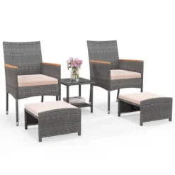 Tangkula 5 Pieces Wicker Patio Furniture Set PE Rattan Porch Chairs W/ Ottomans -Tangkula GUEST 5dc24d99 97fd 4a74 a5c0 945780645cee