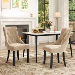 Tangkula Upholstered Dining Chairs Set Of 4 Tufted Wingback Chairs W/ Solid Wood Legs -Tangkula GUEST 5dee5738 5c8f 4100 b738 ff661db3d5b2 1