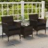 Tangkula 3 PCS Outdoor Conversation Set W/ Cushioned Seat & Tempered Glass Tabletop