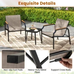 Tangkula 3 PCS Outdoor Chair Set Metal Frame Armchair & Table W/ Breathable Fabric Seat -Tangkula GUEST 5e6021e0 9446 4a70 8208 347232d74d71