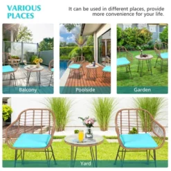 Tangkula 3PCS Patio Rattan Furniture Set With Round Tempered Glass Top Table & 2 Rattan Armchairs White/Turquoise/Red -Tangkula GUEST 5e6a0971 60da 45ea a39e 03812b4694ad