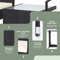 Tangkula 3PCS Wicker Rattan Furniture Patio Coffee Table Chair W/ Washable Cushion -Tangkula GUEST 5e8d83a6 5e88 4404 baca bc513a22af99