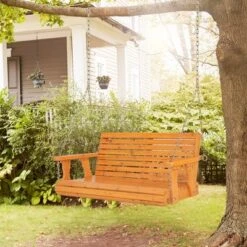 Tangkula 2-Person Porch Swing Chair Wooden Garden Swing Bench W/ Adjustable Chains -Tangkula GUEST 5eb1a26b eedc 4c95 a7db 9c4a6345cc73