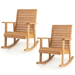 Tangkula 2 PCS Wooden Rocking Chair High Back Fir Wood Armchair Natural Garden Yard Patio -Tangkula GUEST 5eb69f0e 68e3 4f35 8fef cd8c0b1006c6