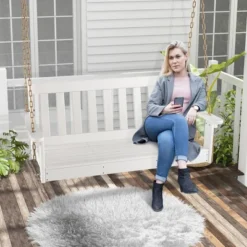 Tangkula 54" HDPE Porch Swing Outdoor Patio Hanging Chair W/ Cup Holder Adjustable Chain -Tangkula GUEST 5f060cf4 b051 49cb 99d1 49ddd264e2b4