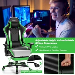 Tangkula High Back Gaming Chair Adjustable Office Computer Task Chair W/Footrest Green -Tangkula GUEST 5f1d1adc 2e88 41d5 a87f 7c977550650d