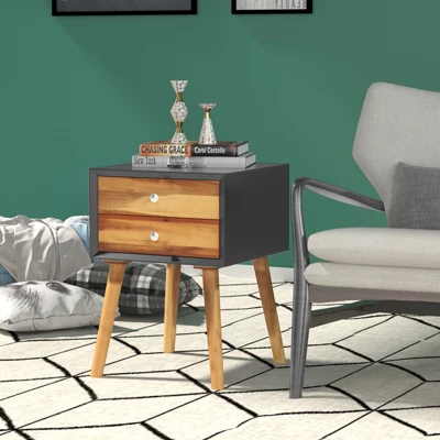 Tangkula Wooden Nightstand With 2 Storage Drawers Accent End Side Table For Bedroom&Living Room 3 Tangkula Wooden Nightstand With 2 Storage Drawers Accent End Side Table For Bedroom&Living Room - Image 3