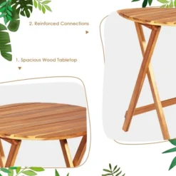 Tangkula 3PCS Folding Acacia Wood Bistro Set Patio Conversation Set W/ Red Cushions -Tangkula GUEST 5f3caac5 d11b 4fb8 bf98 4c63e5bc332b