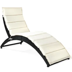 Tangkula 2PCS Foldable Rattan Wicker Chaise Lounge Chair W/ Cushion Patio Outdoor