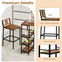 Tangkula 3 Pieces Outdoor Wood Bar Set W/ 3-Tier Storage Shelf & Metal Frame For Backyard 15 Tangkula 3 Pieces Outdoor Wood Bar Set W/ 3-Tier Storage Shelf & Metal Frame For Backyard -Tangkula GUEST 5f7b3b9a 78a0 4249 9a4f 0b1f1efdf9d4