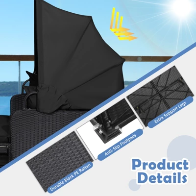 Tangkula Patio Rattan Daybed With Retractable Canopy Wicker Sun Lounger With 2 Foldable Side Panels Thick Seat & Back Cushions 5 Tangkula Patio Rattan Daybed With Retractable Canopy Wicker Sun Lounger With 2 Foldable Side Panels Thick Seat & Back Cushions - Image 5