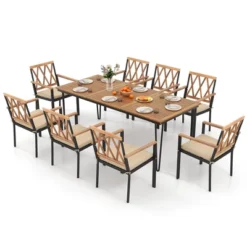 Tangkula 9 PCS Patio Dining Set Rectangular Dining Table W/ Acacia Wood Top Umbrella Hole 13 Tangkula 9 PCS Patio Dining Set Rectangular Dining Table W/ Acacia Wood Top Umbrella Hole -Tangkula GUEST 601eadd2 b208 4253 ae4e c5758842df22