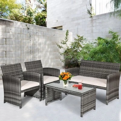 Tangkula 4 PCS Patio Wicker Furniture Outdoor Rattan Chairs W/Cushions 3 Tangkula 4 PCS Patio Wicker Furniture Outdoor Rattan Chairs W/Cushions - Image 3