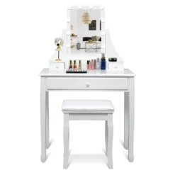 Tangkula Make-Up Vanity Table Dresser Set W/LED Light & Padded Stool -Tangkula GUEST 60a9e6ff 9844 4dbe 9f3c 6279eea8ff8c