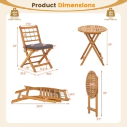 Tangkula 3 Piece Patio Wood Bistro Set Folding Table Chair Set W/Soft Seat Cushions Acacia Wood Frame High-Back Portable Chairs -Tangkula GUEST 60ac5a93 6a6a 41ab 9ee7 84059d82f20e