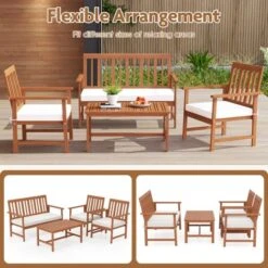 Tangkula 8-Piece Acacia Wood Patio Conversation Set Outdoor Furniture Set W/ 4 Armchairs -Tangkula GUEST 60cff949 fdc3 42cc 9a18 c805f09984e0