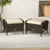 Tangkula 2 Pieces Outdoor Patio PE Wicker Ottomans W/ Removable Cushions Footstools