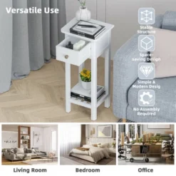 Tangkula Narrow Side Table Small End Table For Small Spaces Farmhouse Acacia Wood Slim Sofa Table Thin Nightstand W/Drawer & Open Shelf White -Tangkula GUEST 6100f083 b14b 4978 b56a 0bd8976e0434