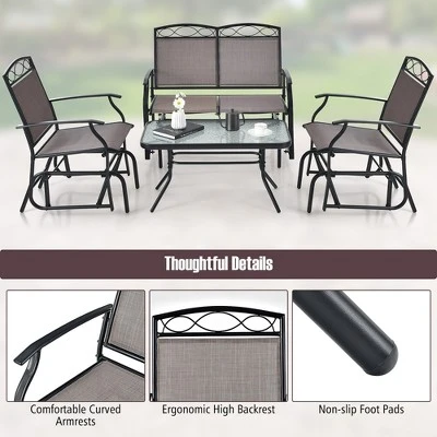 Tangkula Patio Swing Glider Chairs Set Of 2 Outdoor Metal Glider Armchairs Garden Poolside 6 Tangkula Patio Swing Glider Chairs Set Of 2 Outdoor Metal Glider Armchairs Garden Poolside - Image 6