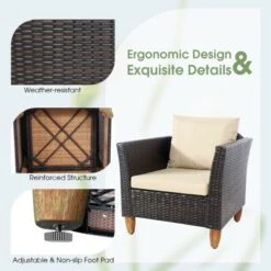 Tangkula 3 Pieces Outdoor Rattan Furniture Set Wicker Bistro Set Wooden Table Top With Cushions -Tangkula GUEST 616451b7 04b7 4dc5 bae9 7676f80e6220