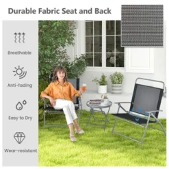 Tangkula 3 Piece Patio Folding Chair Set W/ Coffee Table & Extra-Large Seat Porch Backyard Poolside -Tangkula GUEST 61b98071 6306 4d00 9813 f18706a616c9