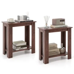 Tangkula 2pcs Wood End Table 2-tier Rectangular Side Table Home Accent Table W/ Storage Shelf Small Night Stands Sofa Side Coffee Table Mahogany/White -Tangkula GUEST 61be100c 78a7 4d5c 9f57 e672896bf39f